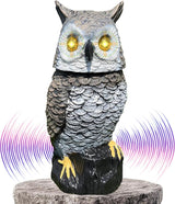 Brown Solar Owl with Motion Detector, Flashing Eyes, Spinning Head, Realistic Hooting and Silent Mode, Garden Owl, Outdoor Statue, Decoration for Home, Garden, Patio and Fence