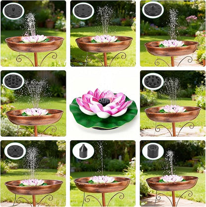 Solar Fountain Pump, 2W Solar Bird Bath Fountain with 7 Spray Nozzles & Detachable Lotus Design, Floating Solar Water Pump for Garden, Pond, Patio, Pool, Outdoor Decor