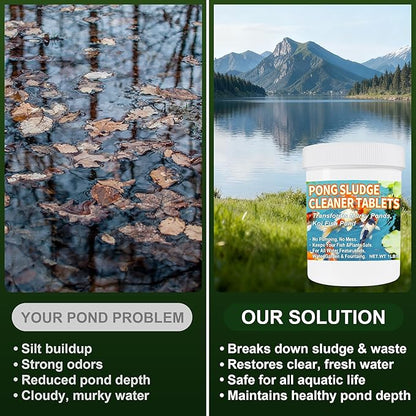 Muck Reducer - 1LB Natural Muck Sludge Solution Tablets, Optimize Up to 6,000 Sq Ft, Pets and Swimming, Odor Control for Ponds & Lakes - Safe for Fish
