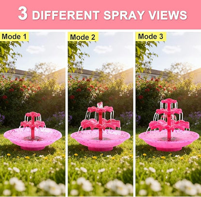 Yeomi Red 3-Tier Solar Fountain Pump with LED Lights, 24H Outdoor Water Feature, Detachable Design, Multi-Function Bird Bath Fountain for Garden Patio Yard Backyard Pond, 3.5W