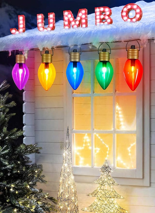 Moonflor Jumbo C9 Christmas Pathway Lights Outdoor - 8.5 Feet 5 LED C9 Walkway Light, C7 Light Covered Jumbo Multicolor Bulb Christmas Lights Outdoor Decorations for Lawn Holiday Outside Yard Garden