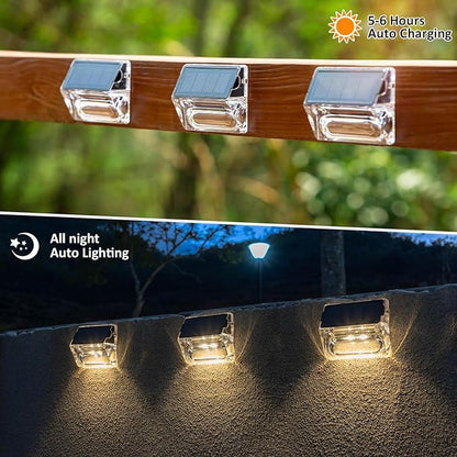 Qualdout Solar Outdoor Lights, 8 Pack Solar Fence Deck Lights, Waterproof Outside Lighting for Step Railing Wall Pool Stair Yard Garden Patio Pool Decorations (Warm White)