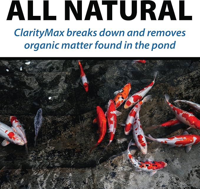 CrystalClear ClarityMax, All-in-One Pond Clarifier Treatment, All-Natural Beneficial Microbes & Enzymes Provide Max Clarity, Koi Fish & Pet Safe, Algae Stain Remover, Crystal Clear Water Garden 1 LB