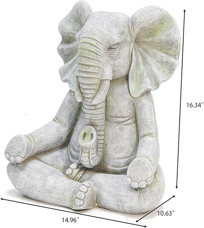 LuxenHome Elephant Garden Statue,16.34'' Gray MgO Meditating Elephant Statue