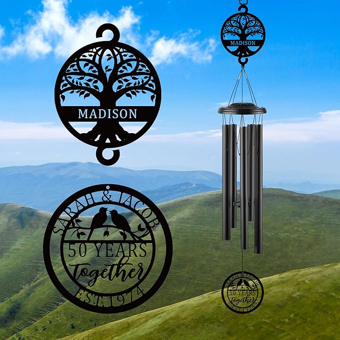 Personalized Anniversary Wind Chime – Custom Wedding Gift for Couple, Parents, Him or Her, Unique Wind Chime Gift for 10th, 20th, 25th, 50th & Any Year Anniversary