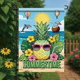 Summertime Pineapple Garden Flag Tropical Beach Sunglasses Outdoor Yard Porch Lawn Garden Decor for Summer Coastal Ocean Patio Pool Party Seasonal Home Display