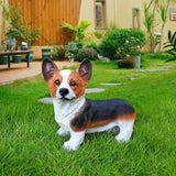 Red & White Corgi Pathway Greeter with Solar Lantern & Reversible Sign, Standing Corgi Statue for Doorway, Patio Rail, Balcony & Yard