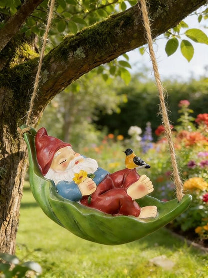 Garden Gnome Outdoor Statues for Garden Decor, Gnome Bird Flowers Resin Hanging Decorations Tree Ornaments Figurines for Outside Backyard Art Decor