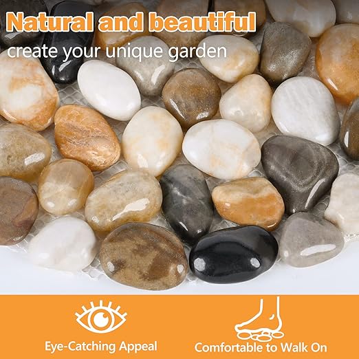 River Rock Stepping Stones Outdoor for Garden Walkway, 10 inch Diameter 6 Pcs Round Shape Paver Step Stones Polished Pebble River Stone Mat for Yard Lawn Patio Pathway Walk Way - Multi-Color