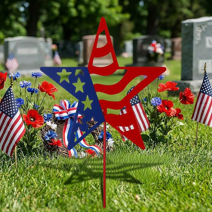 Therwen Patriotic Metal Garden Stakes Star Flag Yard Sign 24'' H Memorial Day Outdoor Decoration 4th of July Lawn Sign 250th Holiday Patriotic Decor for Independence Day Pathway American Outside Decor