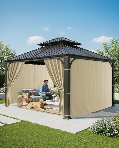 Outdoor Curtains Patio Waterproof - 10'Wx10'Lx7.9'H Gazebo Universal Replacement Privacy Curtains, 4 Panels Outside Sidewall Drapes with Zipper for Pergola Garden Backyard, Cream