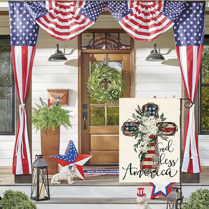 AVOIN colorlife God Bless America Stars and Stripes Garden Flag 12x18 Inch Double Sided, Memorial Day 4th of July Patriotic Lily Cross Yard Outdoor Decoration