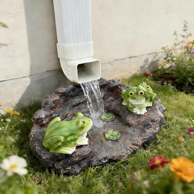 Frog Statue Splash Block Gutter Downspout Garden Decor, Larger Animals Gutter Downspout Splash Block Extensions Ornament Rain Concrete Resin Diverter Accessory, Outdoor Patio Decor Gift (13.8In)