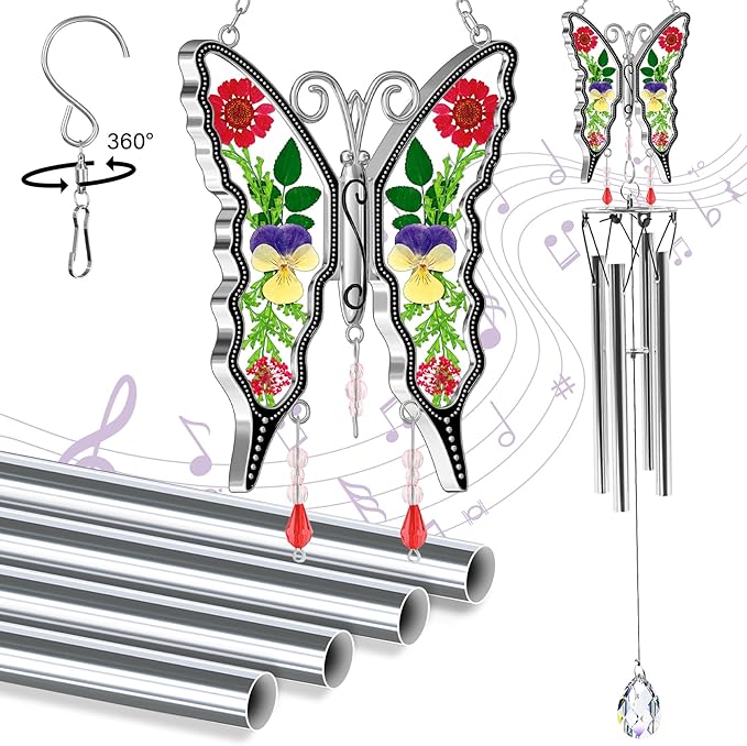 KY&BOSAM Gifts for Mom Butterfly Wind Chime for Outside with Crystal Sympathy Wind Spinner Memory Memorial Wind Chime for Loss of Loved One Mother Condolence Gift Home Outdoor Garden Patio Decor