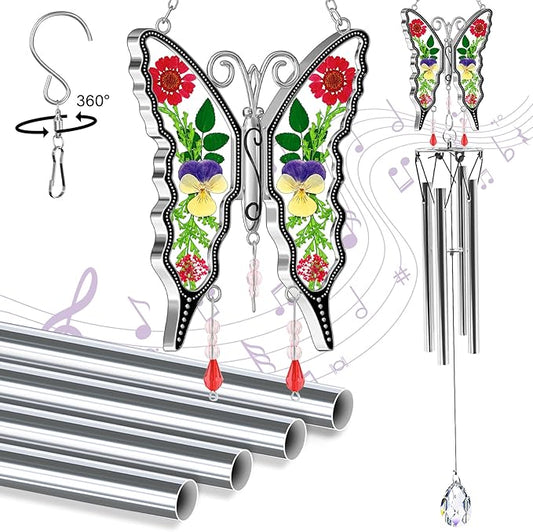 KY&BOSAM Gifts for Mom Butterfly Wind Chime for Outside with Crystal Sympathy Wind Spinner Memory Memorial Wind Chime for Loss of Loved One Mother Condolence Gift Home Outdoor Garden Patio Decor