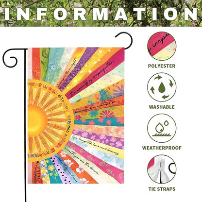 Summer Sun Garden Flag Colorful Boho Sunshine Yard Flags Inspirational Artistic Outdoor Decor for Front Yard Lawn Patio Porch Bright Floral Seasonal House Banner Double Sided 12x18 Inch