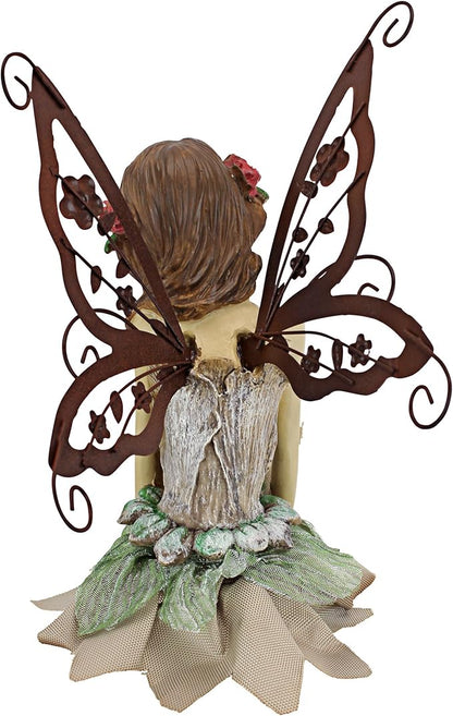 Design Toscano Fannie the Garden Fairy Indoor/Outdoor Shelf Sitting Statue, 12 Inch Tall, Cast Stone Resin, Full Color Finish
