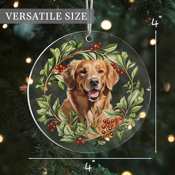 Colorful Dogs Acrylic Suncatcher Ornament for Window Decor, Acrylic Suncatcher Window Hanging Decor, Dog Lovers Gifts for Women, Dogs Christmas Ornaments for Tree Hanging (Golden Retriever)