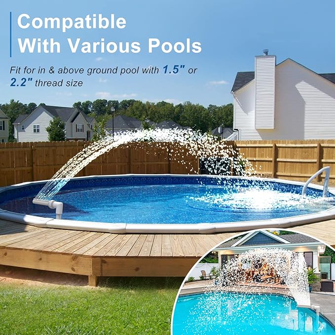 Pool Waterfall Spray Fountain - Above Ground Pool Decoration, Adjustable Aerator for Cool Warm Water Temperatures, Backyard Decor