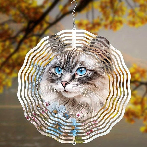 10 Inch Cat Wind Spinner, 3D Metal Animal Hanging Kinetic Wind Rustproof Sculpture Gift for Garden Yard Art Balcony Window Porch Lawn Farm Decor