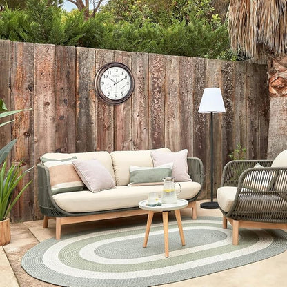 Outdoor Clocks Waterproof, 18 in Large Outdoor Clock for Patio w/Thermometer Hygrometer, Silent Battery Operated Decorative Vintage Outdise / Indoor Wall Clock for Living Room/Bathroom/Pool, Bronze