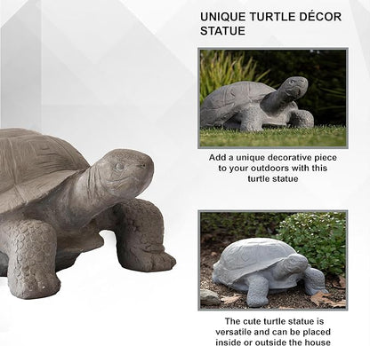 XBrand 30.3" L Light Grey Polystone Turtle Statue for Indoor or Outdoor Garden Decor