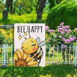 Artofy Spring Summer Bumble Bee Sunflower Small Decorative Garden Flag, Bee Happy Flower Floral Yard Lawn Outside Decor, Honeybee Seasonal Burlap Outdoor Home Decoration Double Sided 12 x 18