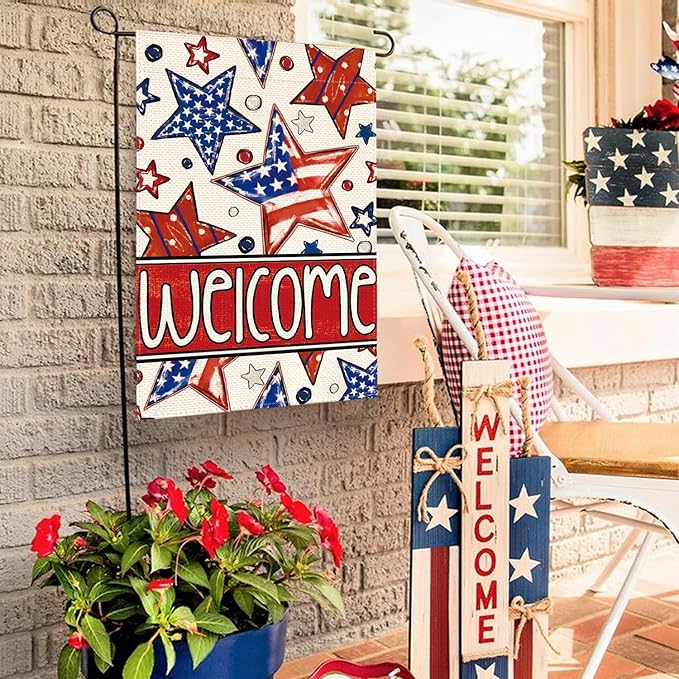 AVOIN colorlife Patriotic 4th of July Garden Flag 12x18 Inch Double Sided Outside, Welcome American Stars and Stripes Yard Outdoor Decoration