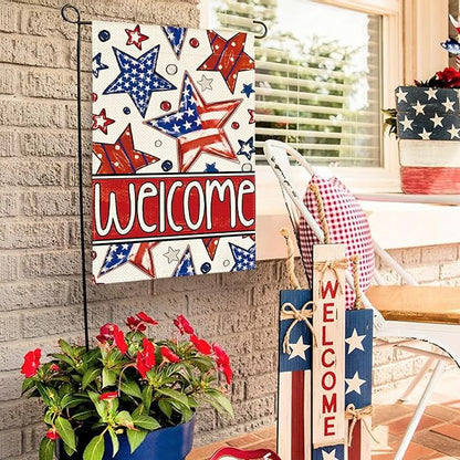 AVOIN colorlife Patriotic 4th of July Garden Flag 12x18 Inch Double Sided Outside, Welcome American Stars and Stripes Yard Outdoor Decoration
