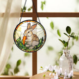 Easter Bunny Carrot Suncatchers Stained Glass Window Hanging, Easter Bunny Decor Sun Catchers Indoor Window Glass Round Wall Decor, Rabbit Wall Hanging Decorations, 7.9x7.9in