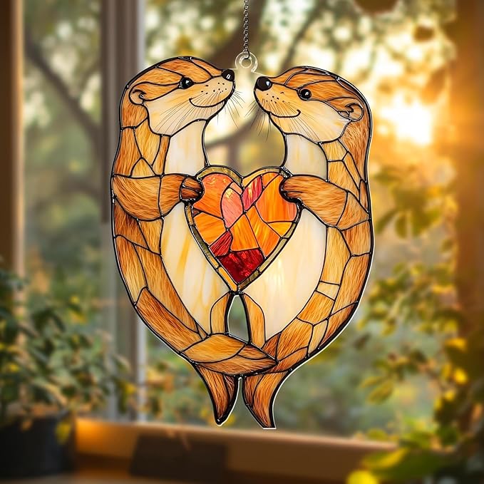 Love Racoon Acrylic Stained Window Hanging Pink Mushroom Suncatcher Cottagecore Home Decor for Friends Suncatchers Indoor Window Suncatchers Windows Garden