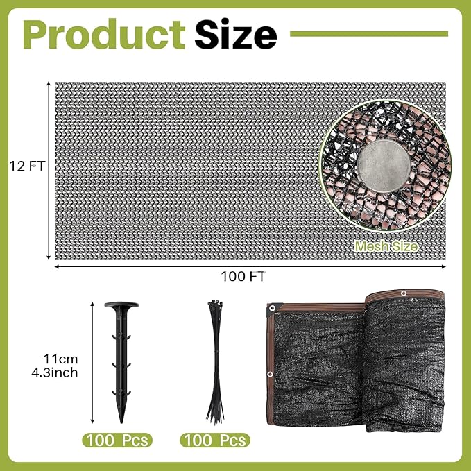 Koi Pond Netting Kit 12 x 100ft, Heavy-Duty Pe, Bird Deer Fence Netting, Durable Net Cover for Leaves, Protect Fish from Blue Heron Bird, Cats & Predators, Stakes & Ties Included