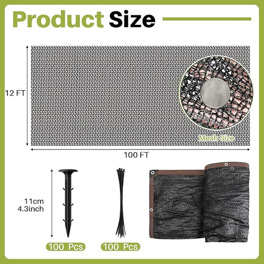Koi Pond Netting Kit 12 x 100ft, Heavy-Duty Pe, Bird Deer Fence Netting, Durable Net Cover for Leaves, Protect Fish from Blue Heron Bird, Cats & Predators, Stakes & Ties Included