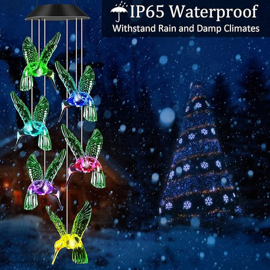 JOBOSI Hummingbird Decor Gifts, Solar Hummingbird Wind Chimes Lights, Mothers Day Wind Chime Gift, Gifts for mom, Women, Grandmother, Outdoor Garden Lawn Yard Decor (XL/3.5 * 4.5in)