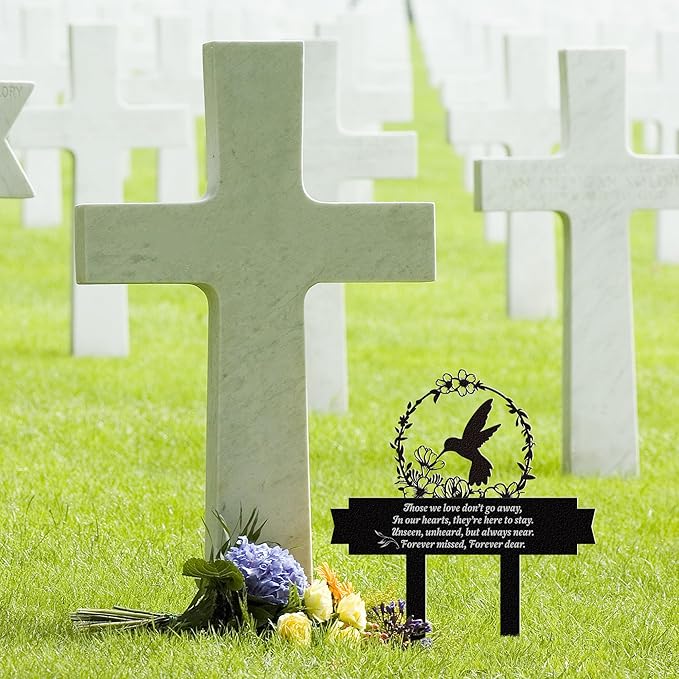 Cemetery Decorations for Grave, Grave Markers for Cemetery for Humans with Cardinal & Memorial Flowers Decor, Metal Memorial Plaques for Outdoors, Gravesite Decorations as Sympathy Gifts