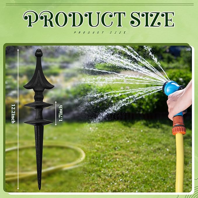 MorningRo 2 Pcs Garden Hose Guide Spike 12 Inch Heavy Duty Metal Hose Support Spike Aluminum Decorative Garden Stakes Protector to Keeps Flower Beds Plant Yard Lawn (Thatched Cranberries)