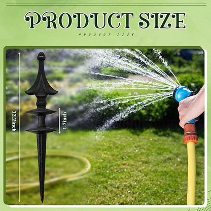 MorningRo 2 Pcs Garden Hose Guide Spike 12 Inch Heavy Duty Metal Hose Support Spike Aluminum Decorative Garden Stakes Protector to Keeps Flower Beds Plant Yard Lawn (Thatched Cranberries)