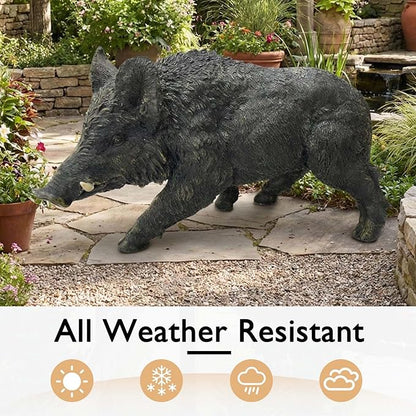 12.20" H x 21.26" L Large Wild Boar Statue for Garden, Outdoor Sculpture, Animal Decor for Yard Porch Entryway Patio Living Room, Resin (Large, Wild Boar)