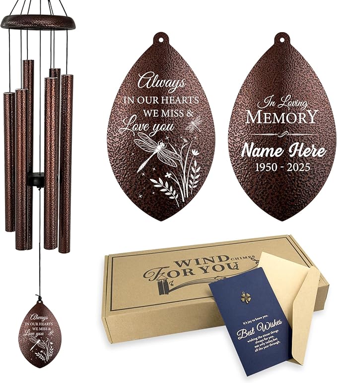 ASTARIN Personalized Sympathy Wind Chime, Deep Tone Wind Chimes for Outside, Sympathy Gifts for Loss of Mom, Bereavement Gifts for Funeral/Condolences/Memorial(Produced in USA)