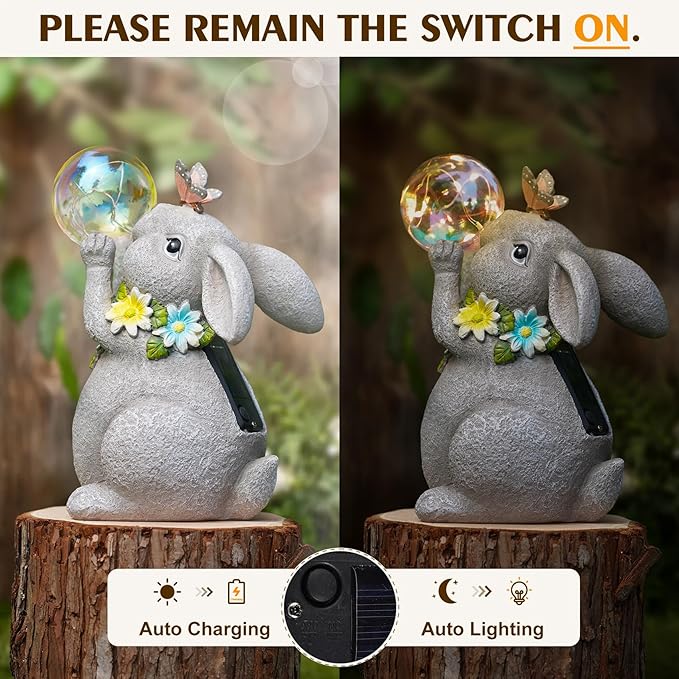 Solar Rabbit Statue Garden Decor Gift, Bunny Outdoor Decorations with Waterproof LED Light for Yard, Patio, Lawn & Garden, Ideal Gift for Birthday, Easter, and Housewarming Décor