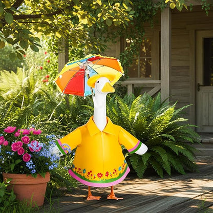 Raincoat Porch Goose Outfits, 23" Goose Statue Raincoat Costume Spring Porch Goose Outfits, Durable Summer Lawn Goose Clothes with Hat Umbrella, Outdoor Yard Patio Garden Holiday Decor