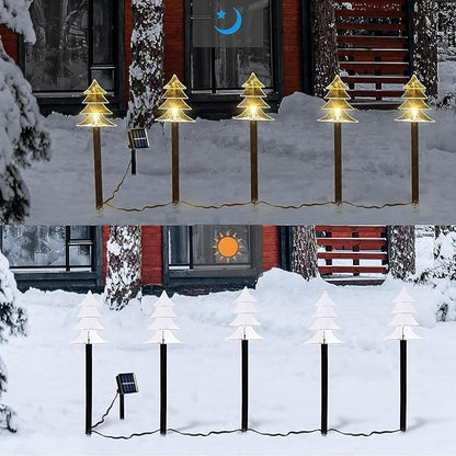 ILLUMINEW Outdoor Christmas Decorations, Solar Christmas Pathway Lights, Set of 5 Waterproof Landscape LED Lights for Yard Lawn Patio Walkway Decor