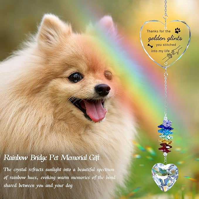 Dog Memorial Gifts for Loss of Dog, Pet Memorial Suncatcher, Pet Sympathy Gifts, Heart Shaped Suncatcher with Personalized Words, Remembrance Bereavement Gift for Loss of Dogs Cats