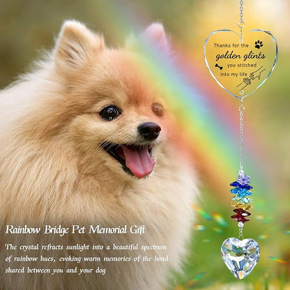 Dog Memorial Gifts for Loss of Dog, Pet Memorial Suncatcher, Pet Sympathy Gifts, Heart Shaped Suncatcher with Personalized Words, Remembrance Bereavement Gift for Loss of Dogs Cats