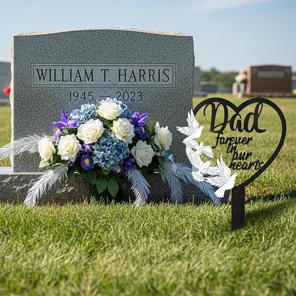 BUoonyer Stake Graves Cemetery Decorations - Dad Metal Memorial Grave Markers, Father Heart Graveyard Sympathy Plaque, Dove Remembrance Graveside Burial Decor Sign for Outside Yard Garden