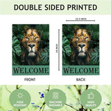 Mugod Lion Garden Flag 12.5x18" Double Sided for Outside, Jungle Animal Tropical Leaves Burlap Small Seasonal Yard Flag for Outdoor Decor