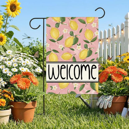 AVOIN colorlife Summer Lemon Garden Flag 12x18 Inch Double Sided Outside, Pink Welcome Seasonal Yard Outdoor Flag
