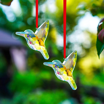 H&D HYALINE & DORA Set of 2,3" Crystal Sun Catcher Prisms, AB Colored Hummingbird Hanging Suncatchers, Glass Hummingbird Prisms for Windows, Garden Decor