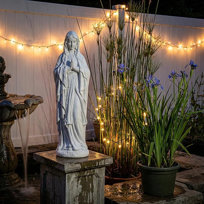 Virgin Mary Praying Statue 23.5 Inch Tall Religious Sculpture Magnesium Oxide Stone Outdoor Statue Garden Decorations Clearance for Home Lawn Yard Patio Hallway Decor