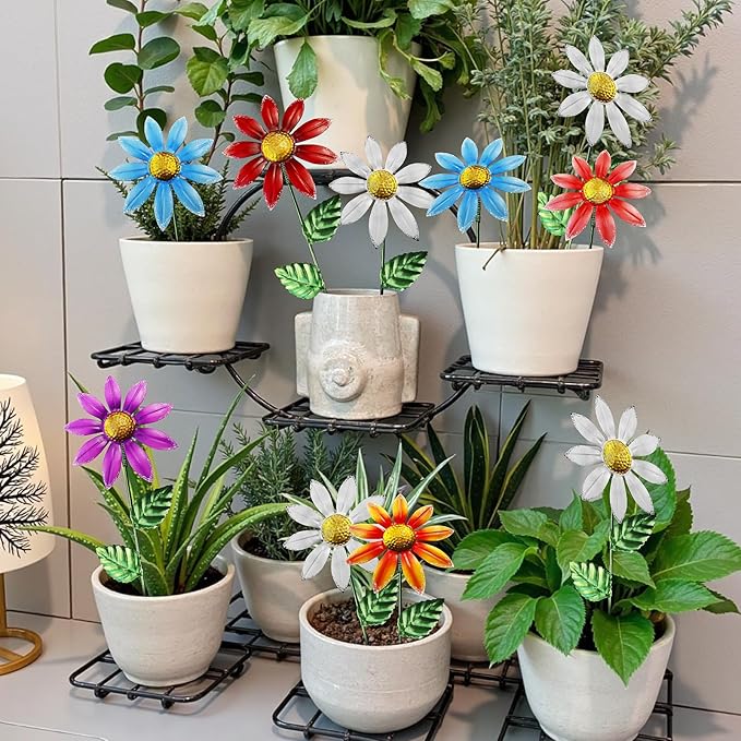 10 Pack 15.7" Outdoor Flowers, Metal Yard Art, Metal Flowers for Outside, Garden Stakes Decorative, Plants Garden Decor (Mix A)